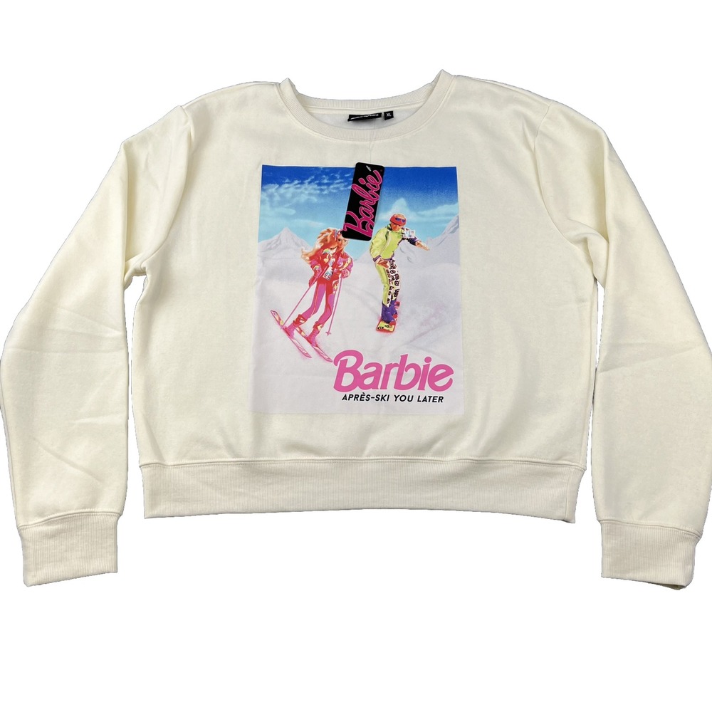 Barbie Sweatshirt Women XL White Après-Ski You Later Graphic Retro Winter Core